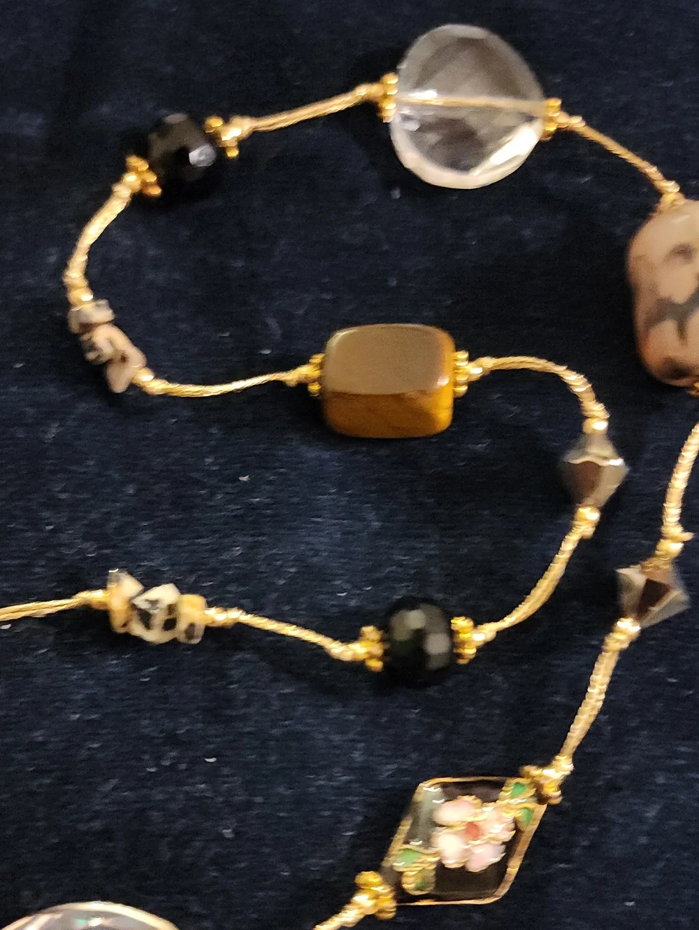Vintage Premier Designs Necklace Multicolor Gemstones Cloisonne Flower Beads